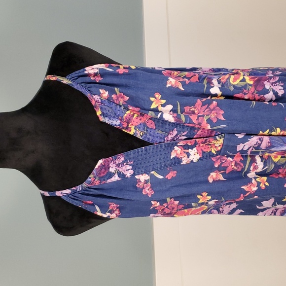 Tommy Bahama Blue Tropical Orchids Floral Linen Dress L - Picture 2 of 14